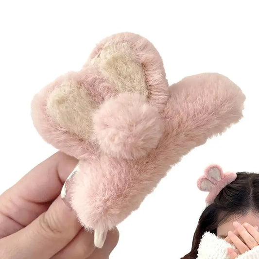 Claw Clips for Girls Plush Rabbit Ears Hair Claw Clips Non-Slip Hair Barrettes for Girls Cute Claw Clips Hair Accessories